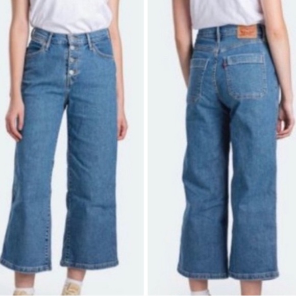 Levi’s Mile High Wide Leg Cropped Wide Leg Jeans In Medium Washed Size 28 - Picture 1 of 7